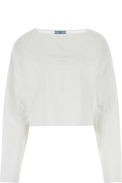 ウィメンズ Pradaのウェア Prada White Cotton T-shirt