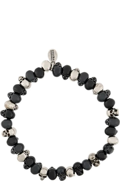 Jewelry for Men Alexander McQueen Black And Silver Bracelet With Pearls And Skulls