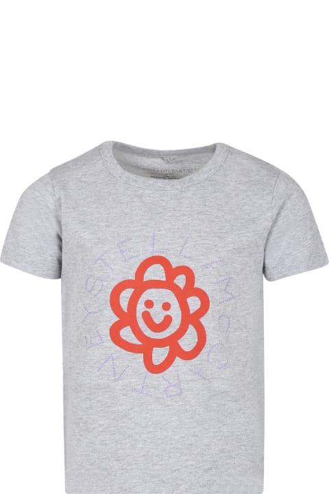 Fashion for Kids Stella McCartney Kids Grey T-shirt For Girl With Flower And Logo