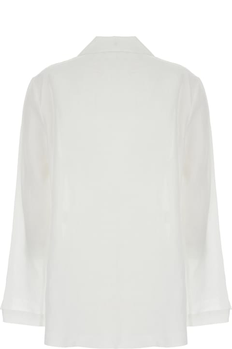 MICHAEL Michael Kors for Women MICHAEL Michael Kors White Blouse With V Neck And Charm With Logo Detail On The Front In Ramie Woman