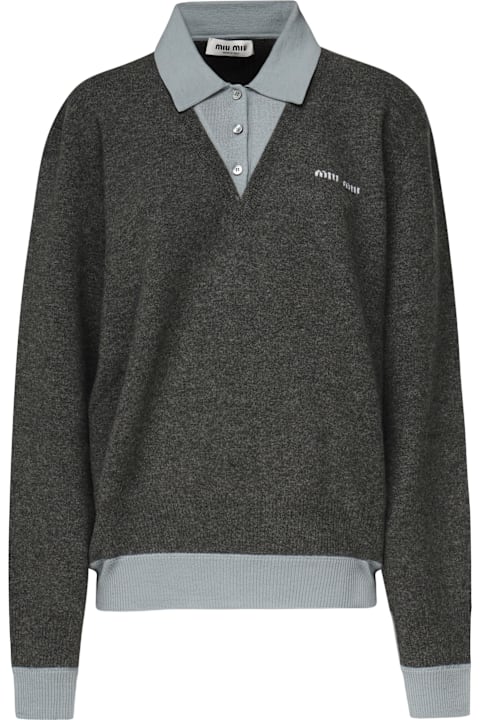 Miu Miu سترات لـ السيدات Miu Miu Cashmere And Wool Polo Sweater