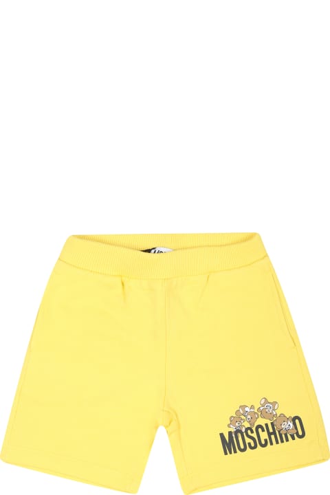 Bottoms for Baby Boys Moschino Yellow Shorts For Baby Boy With Teddy Bears And Logo