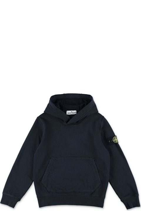 Homeware Stone Island Junior Blue Hoodie With Fixed Hood And Logo Patch On The Sleeve In Cotton Boy