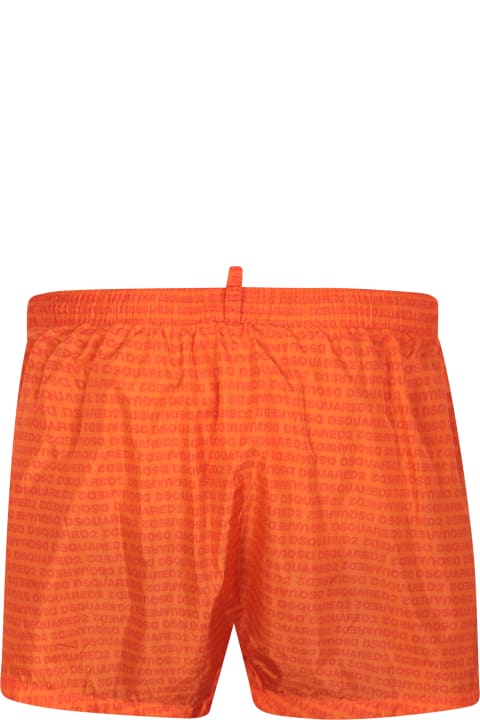 Dsquared2 Swimwear for Men Dsquared2 Orange D2 Allover Midi Swimming Shorts
