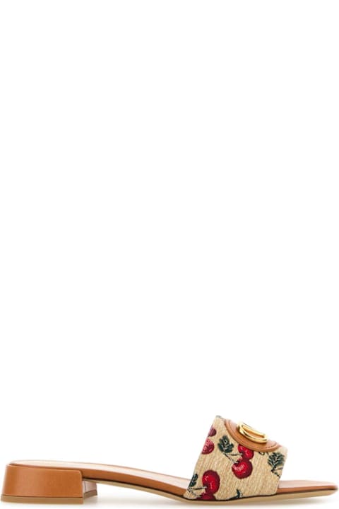 Shoes for Women Valentino Garavani Embroidered Raffia Vlogo Signature Slippers