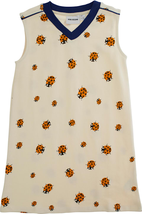 Mini Rodini Dresses for Girls Mini Rodini White Dress With All-over Embroidered Ladybugs In Cotton Girl