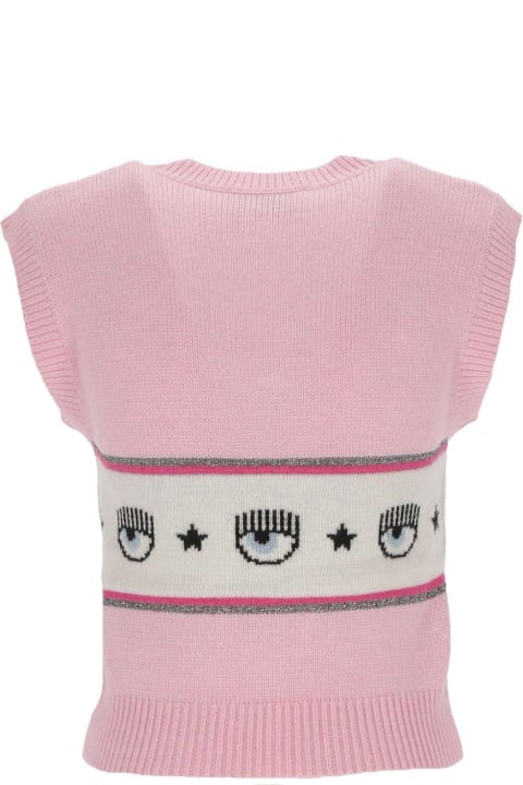Chiara Ferragni Coats & Jackets for Women Chiara Ferragni Eyelike Intarsia-knit V-neck Vest