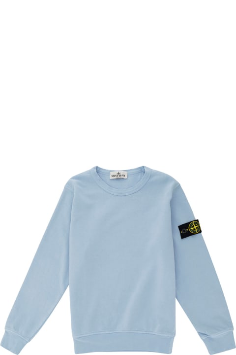 Topwear for Boys Stone Island Light Blue Crewneck Sweatshirt With Logo Patch In Cotton Boy