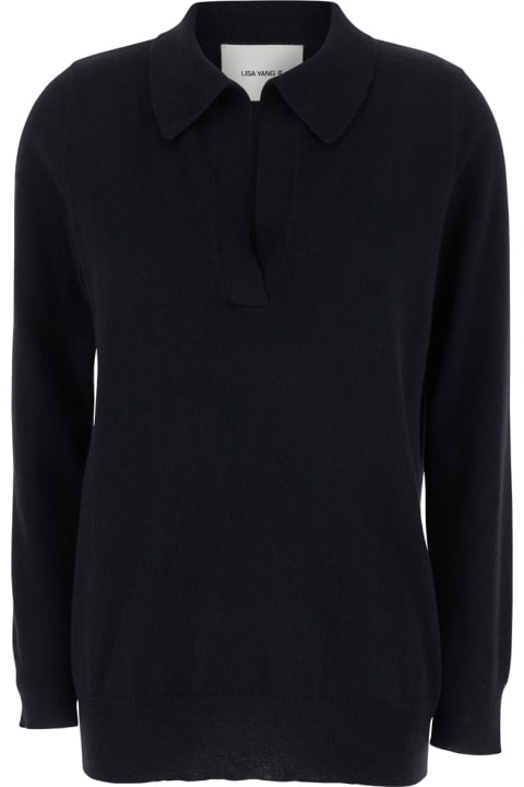 Lisa Yang ملابس علوية لـ السيدات Lisa Yang 'josefine' Black V Neck Sweater In Cashmere Woman