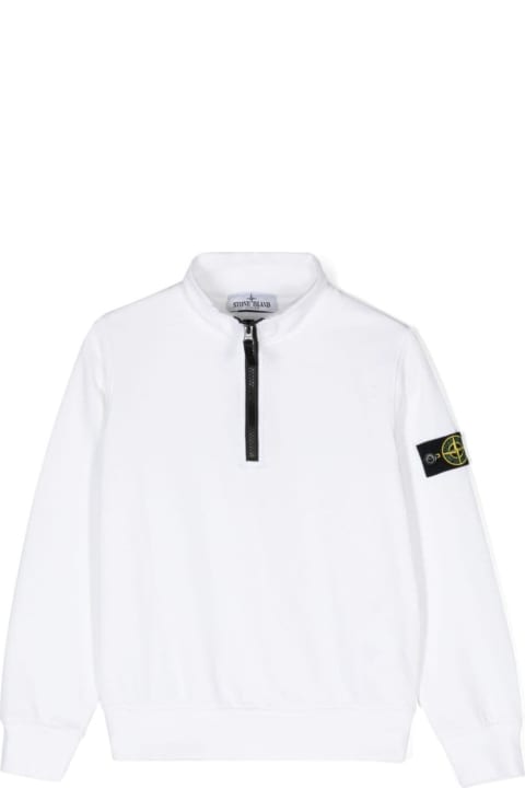 Topwear for Boys Stone Island White Sweatshirt With Zip In Cotton Boy