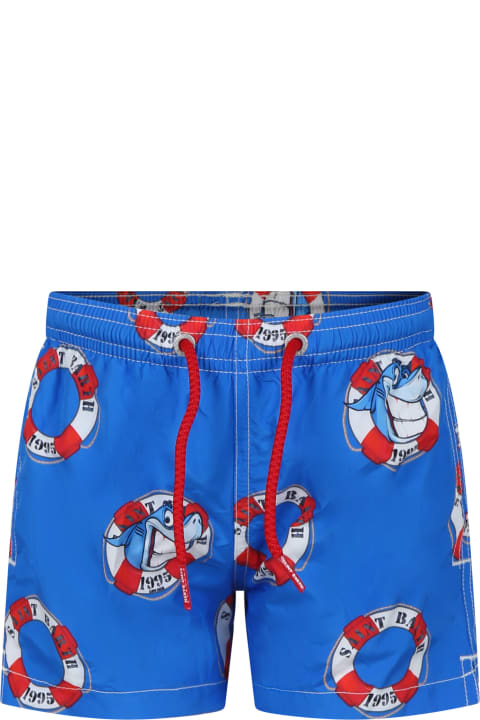 MC2 Saint Barth for Kids MC2 Saint Barth Blue Swim Shorts For Boy With Shark Print
