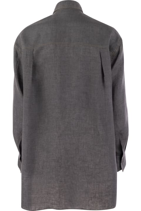 Brunello Cucinelli Topwear for Women Brunello Cucinelli Lightweight Linen Canvas Shirt With Press Studs And Shiny Tab