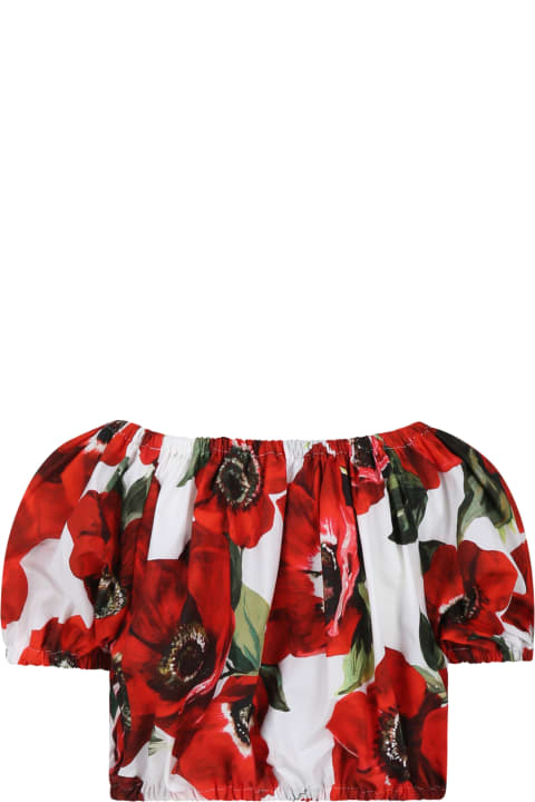 Topwear for Girls Dolce & Gabbana Red Top For Girl With Poppies Print