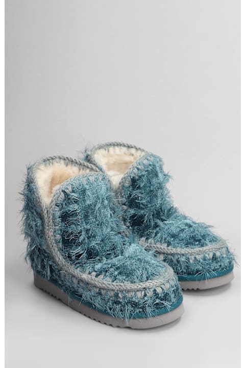 Mou Boots for Women Mou Eskimo 18 Low Heels Ankle Boots In Blue Leather