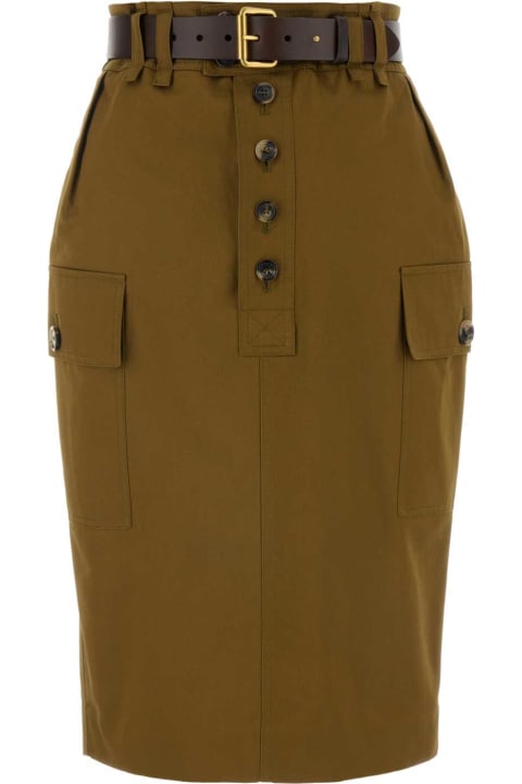 Saint Laurent for Women Saint Laurent Khaki Cotton Blend Skirt