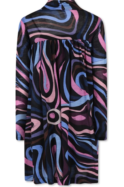 Pucci Dresses for Girls Pucci Black Dress For Girl With Marble Print