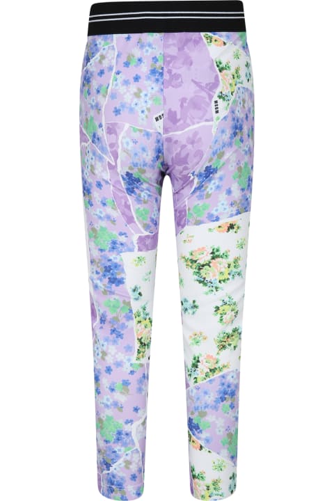 Bottoms for Girls MSGM Lilac Leggings For Girl With Flowers Print