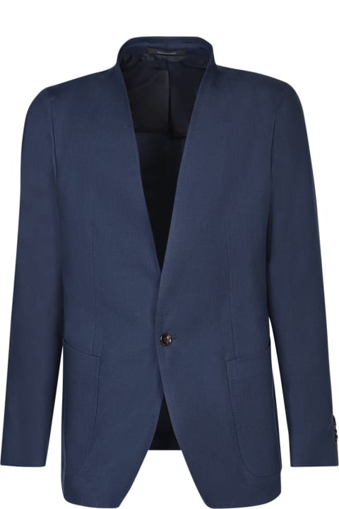 Tagliatore Coats & Jackets for Men Tagliatore Collarless Blue Jacket