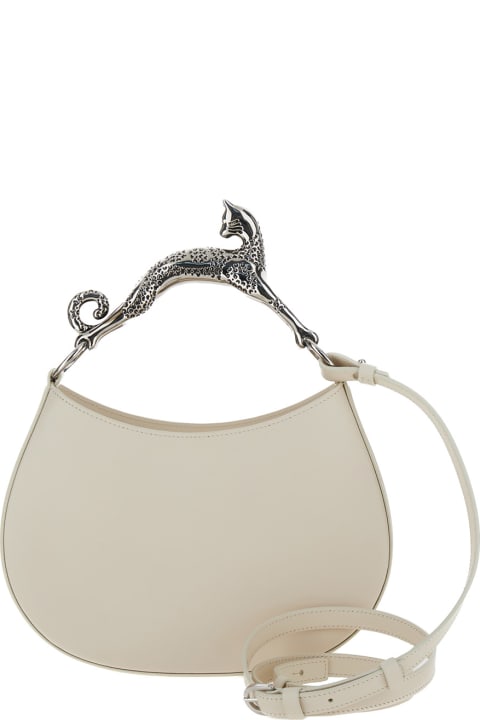 Lanvin for Women Lanvin White Hobo Cat Bag With Embellished Metal Handle In Leather Woman