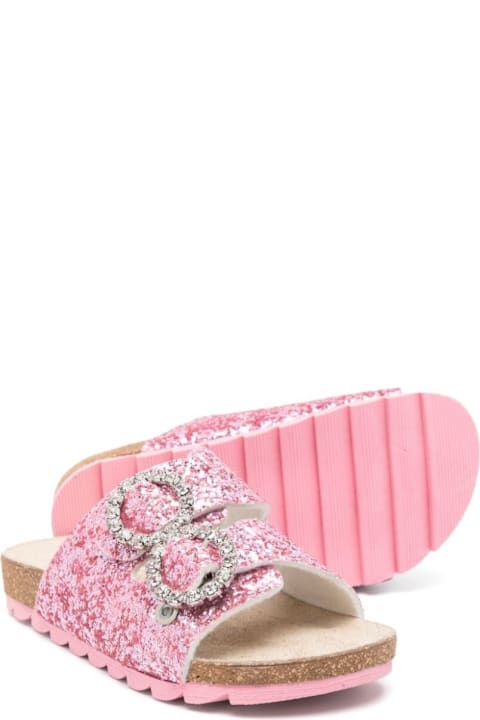 Monnalisa Shoes for Girls Monnalisa Pink Glittered Sandals With Crystal Buckle In Tech Fabric Girl