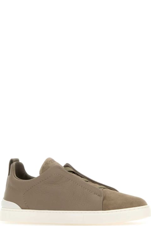 Zegna Shoes for Men Zegna Beige Leather Triple Stitch Slip Ons