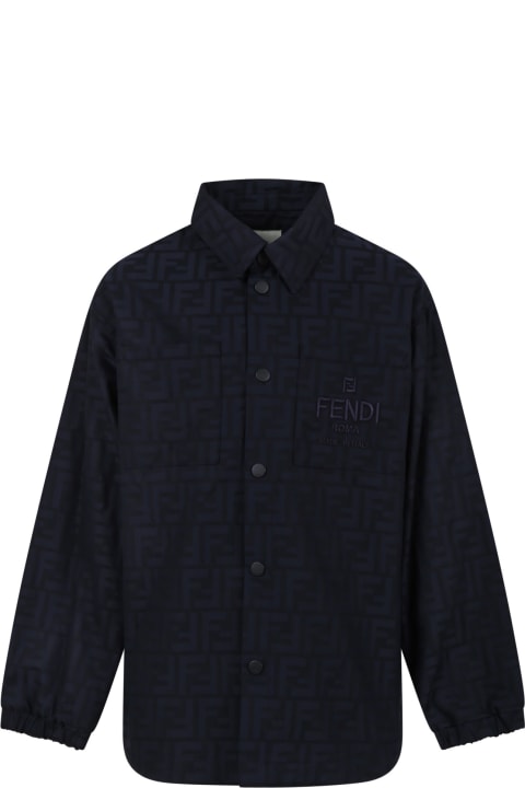 Fendi for Kids Fendi Blue Jacket For Boy With All-over Ff Logo