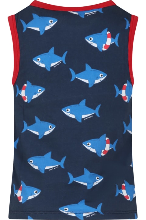 ウィメンズ新着アイテム MC2 Saint Barth Blue Tank Top For Boy With Shark Print