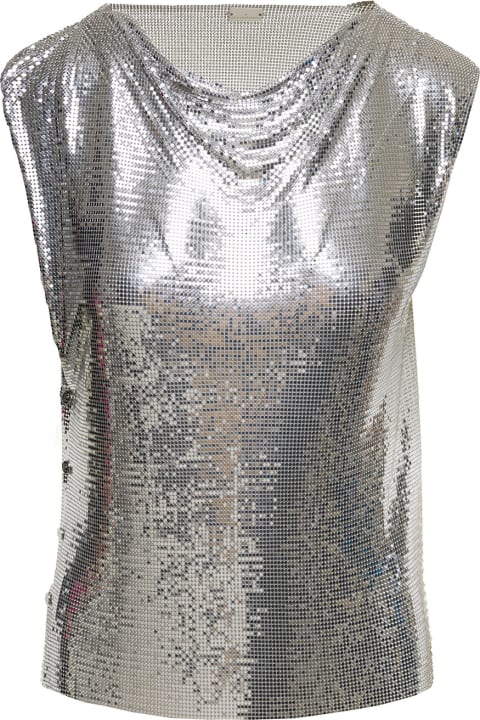 Paco Rabanne for Women Paco Rabanne Silver-colored Sleeveless Top With Draped Neckline In Metal Mesh Woman
