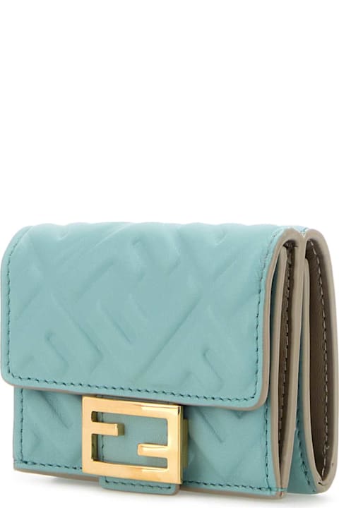 Fendi Sale for Women Fendi Light Blue Leather Baguette Wallet