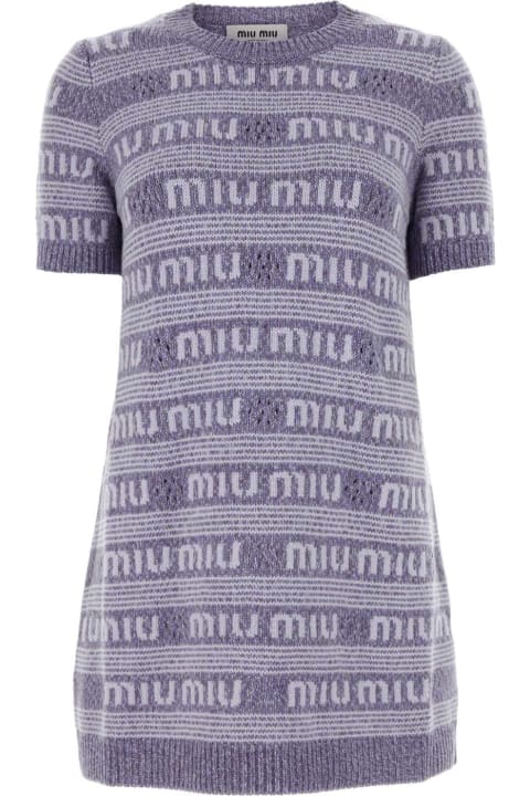 Miu Miu Dresses for Women Miu Miu Embroidered Wool Blend Mini Sweater Dress