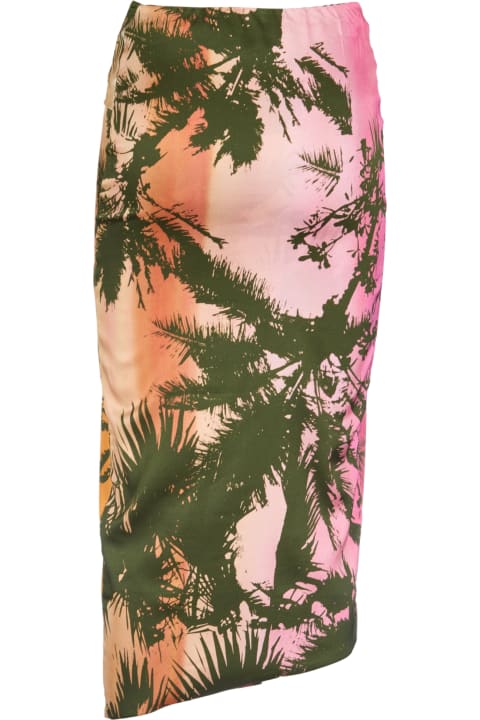 Laneus for Women Laneus Draped Tropical Printed Skirt