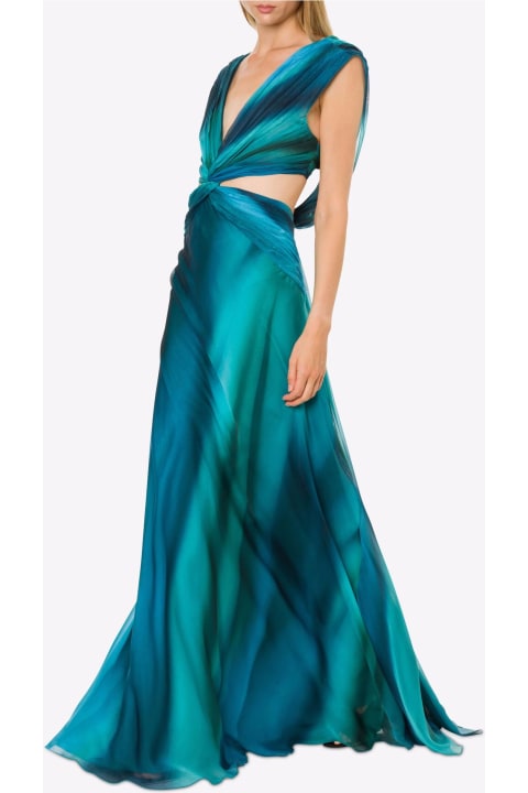 Alberta Ferretti for Women Alberta Ferretti Turquoise Silk Chiffon Long Dress