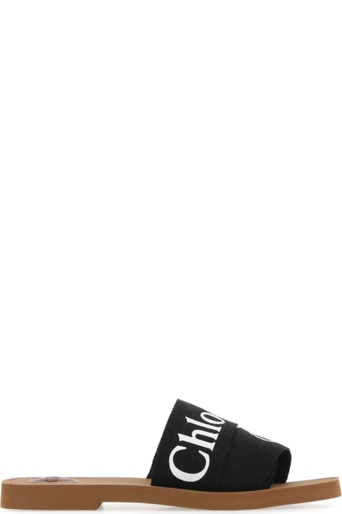 Chloé Sandals for Women Chloé Black Linen Woody Slippers