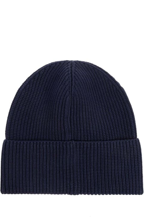 Hats for Men Moncler Logo Patch Ribbed-knit Beanie