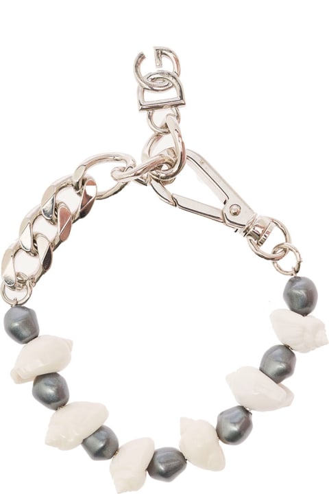 Silver-colored Bracelet With Shell And Logo Charm In Brass Woman