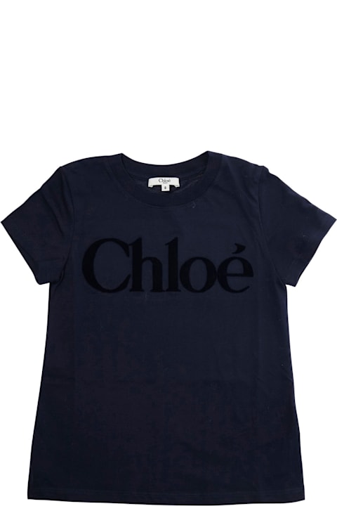 Chloé for Men Chloé Blue Crewneck T-shirt With Logo Lettering On The Front In Cotton Girl