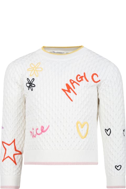 Stella McCartney Kids Stella McCartney Kids Ivory Sweater For Girl With Embroidery