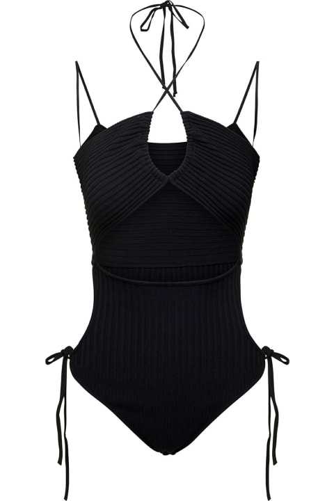ANDREĀDAMO Swimwear for Women ANDREĀDAMO Black Ribbed Body-suit With Cut-out Detail And Halterneck In Viscose Blend Woman