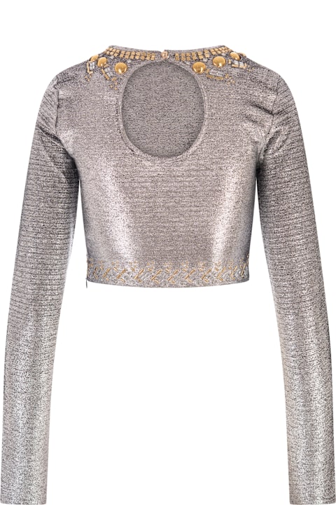 Paco Rabanne Topwear for Women Paco Rabanne Silver Lame' Crop Top With Studs