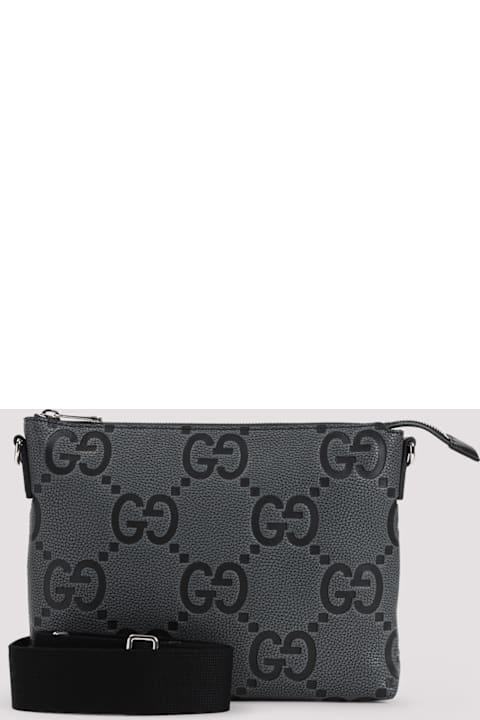 Gucci Shoulder Bags for Men Gucci Dark Grey Leather Jumbo Gg Medium Messenger Bag
