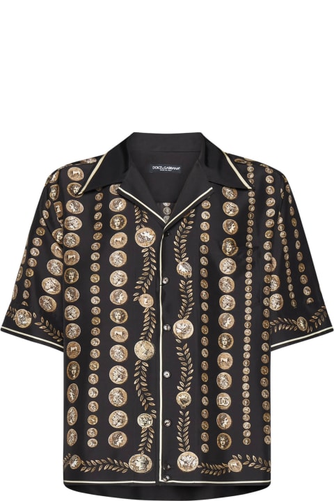Dolce & Gabbana Clothing for Men Dolce & Gabbana Bowling Shirt With All-over Coin Print In Silk
