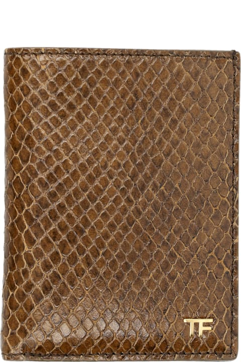 Tom Ford Wallets for Men Tom Ford Small Snake Embossed Leather Folding Cardholder