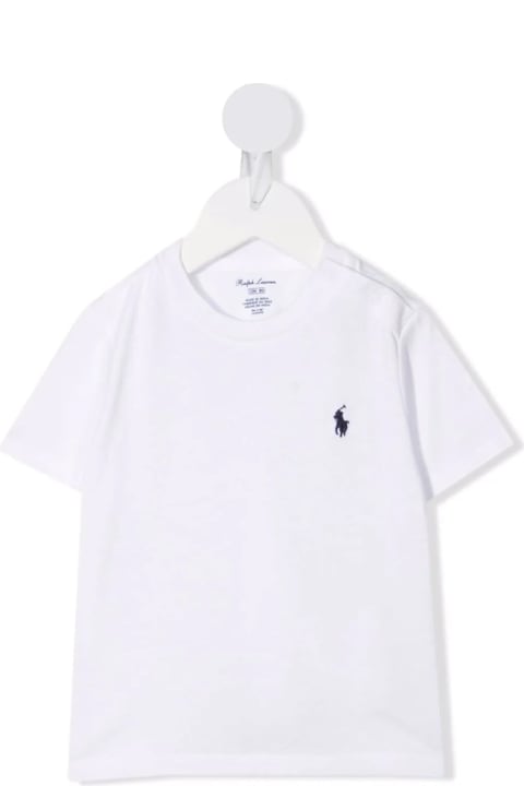 ベビーガールズ Ralph LaurenのTシャツ＆ポロシャツ Ralph Lauren Baby White T-shirt With Navy Blue Pony