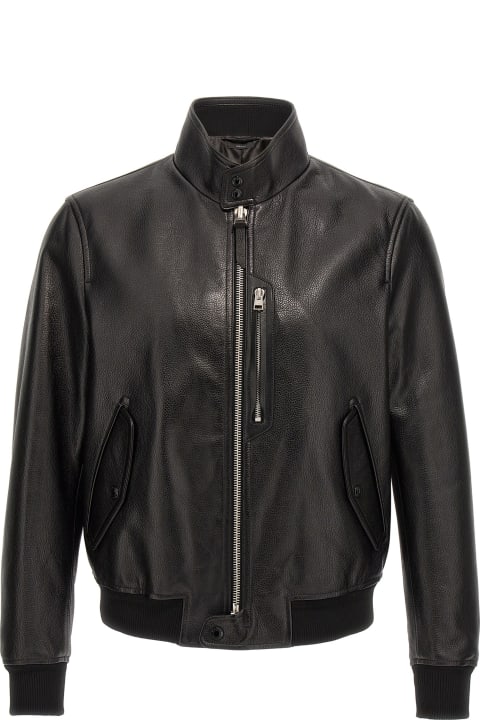 Coats & Jackets for Men Tom Ford Grainy Leather Bomber Jacket