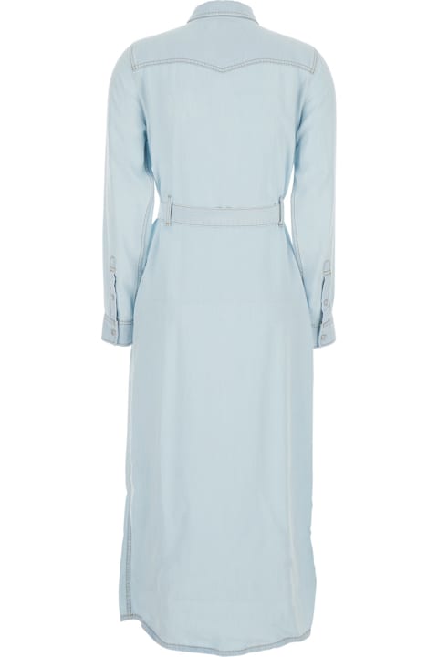 SEMICOUTURE for Women SEMICOUTURE 'artemia' Light Blue Long Dress With Chest Patch Pockets And Waist Belt In Fabric Woman