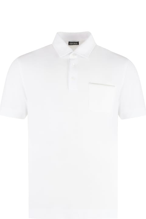 Zegna Men Zegna Short Sleeve Cotton Pique Polo Shirt