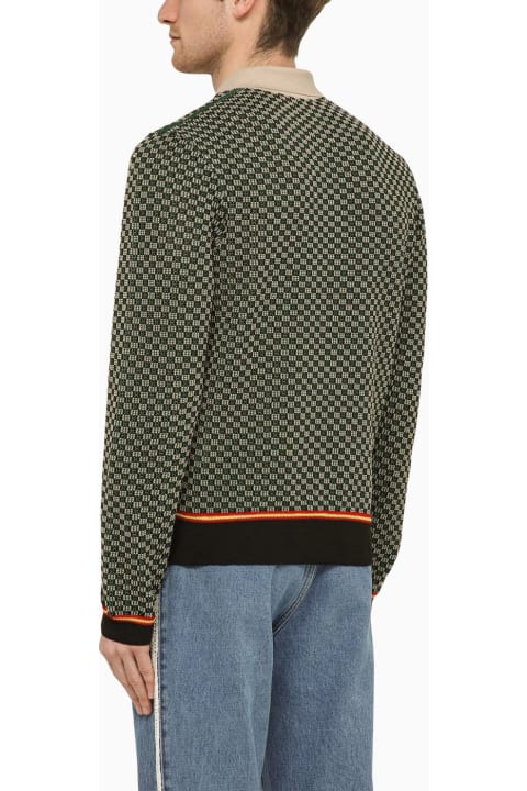 Wales Bonner Clothing for Men Wales Bonner Green\/beige Jacquard Long-sleeved Polo Shirt