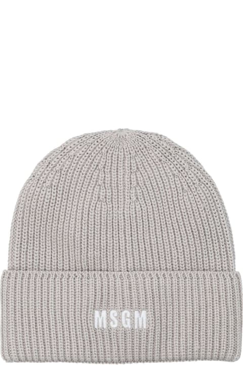 Hats for Men MSGM Logo Embroidered Knitted Beanie