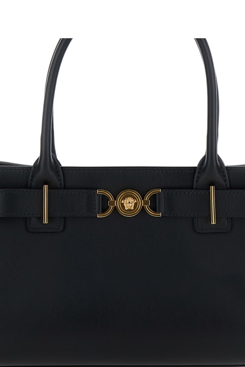 Fashion for Women Versace 'medusa 95' Black Tote Bag With Logo Detail In Smooth Leather Woman