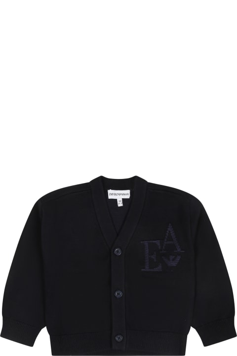 Emporio Armani Sweaters & Sweatshirts for Baby Boys Emporio Armani Blue Cardigan For Baby Boy With Iconic Eagle